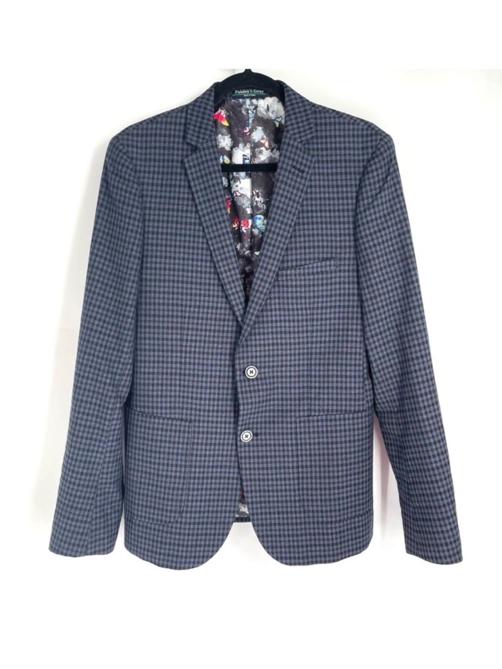 NWOT Paisley & Gray Dover Notch slim fit Navy and Gray Houndstooth Sport Coat